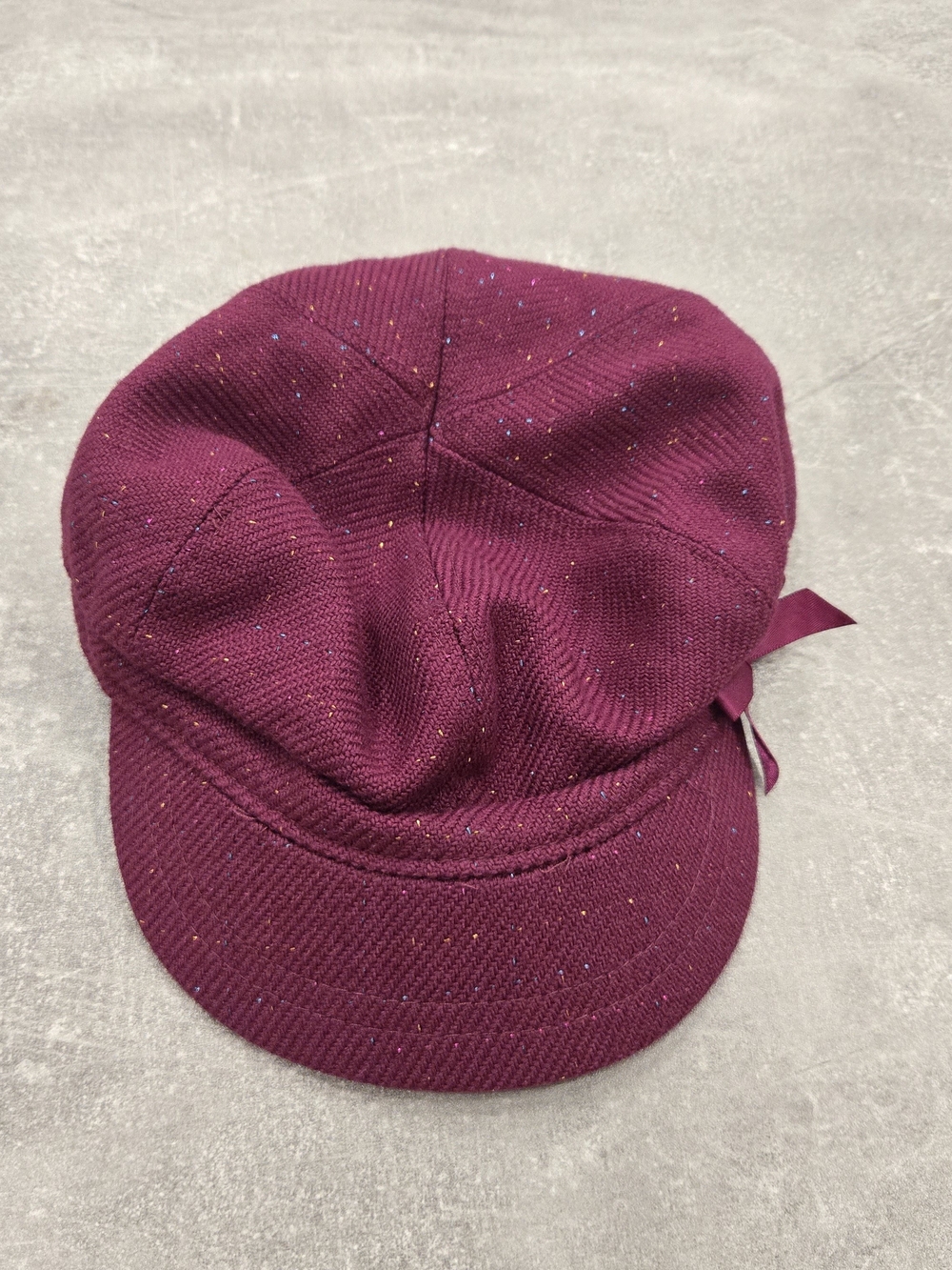 Retro The Children's Place Girls Plum Purple Glitter Newsboy Cap Bow Hat 3T-4T